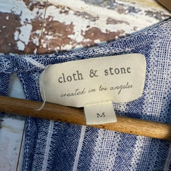 Anthropologie Cloth & Stone Striped Linen Coastal Flowing Op[en Back Jumpsuit - Picture 10 of 14